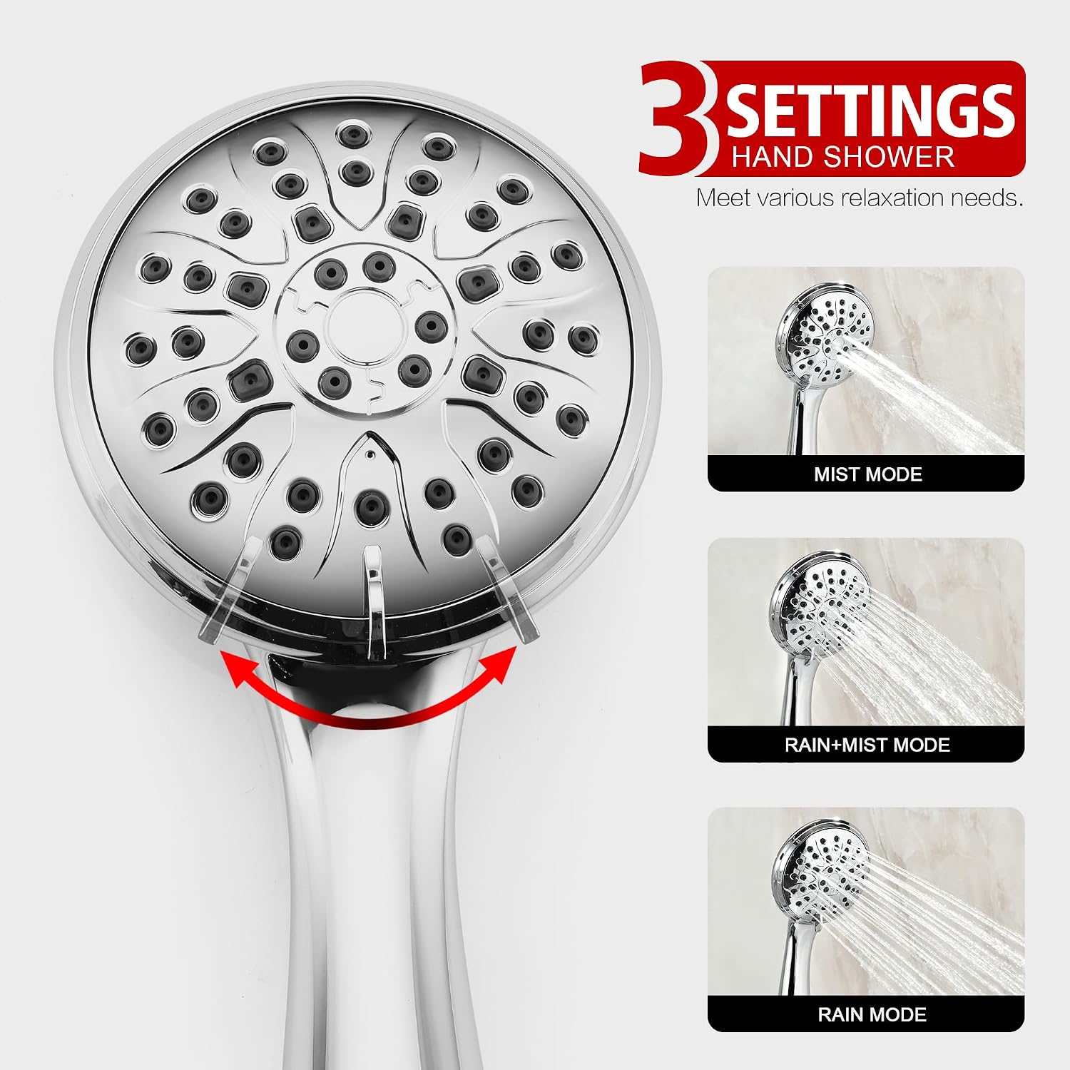 sumerain Modern Bathroom Shower System with High Pressure Rainfall Shower Head, 3-Setting Handheld Shower and Adjustable Slide Bar, Valve Included, Chrome Finish