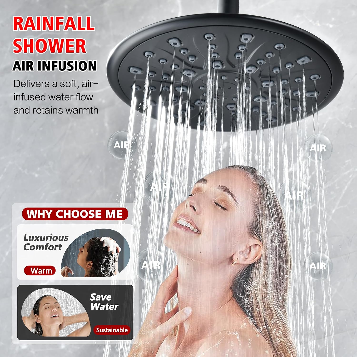 sumerain Matte Black Rain Shower System with Adjustable Slide Bar, Rainfall Shower Faucet Fixture with Handheld, Included Valve and Trim Kit