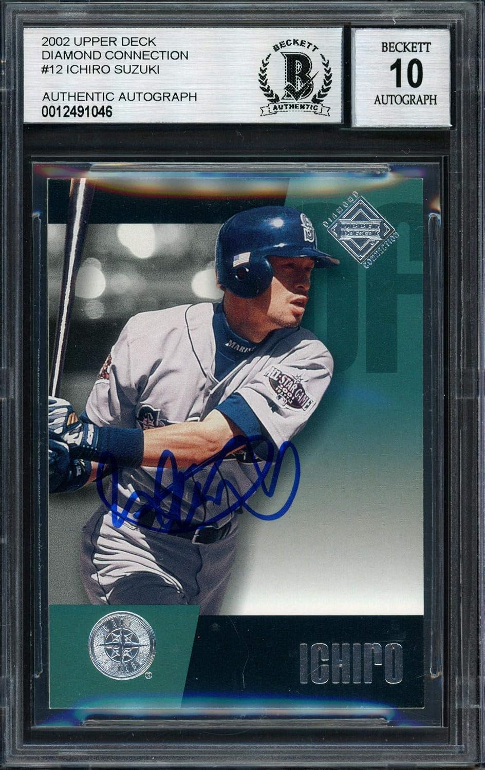 Ichiro Suzuki Autographed 2002 Upper Deck Diamond Collection Card #12 Seattle Mariners Auto Grade 10 Beckett BAS #12491046 - Baseball Slabbed Autographed Cards