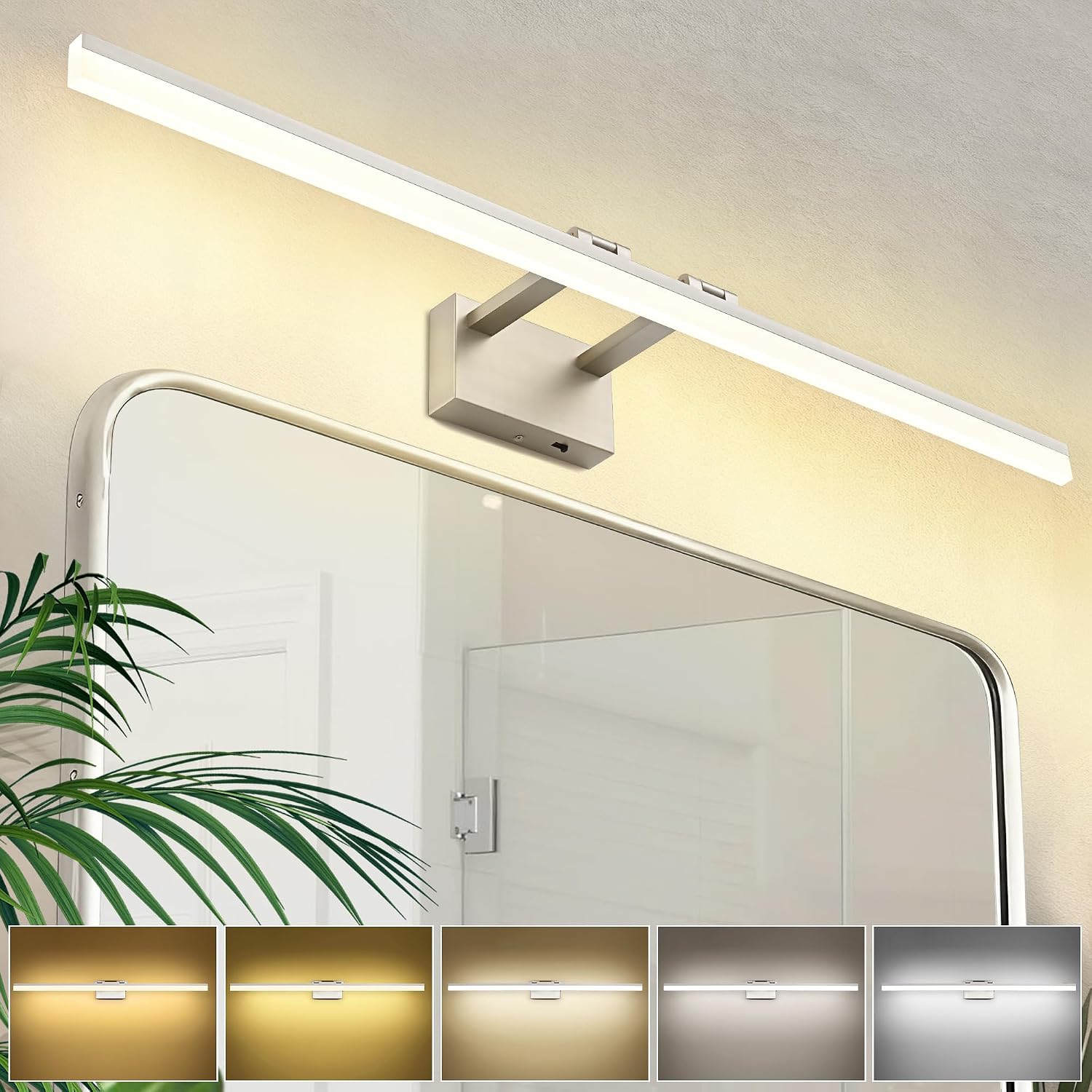 SOLFART 5 Color Temperature Dimmable 47.2 Inch Bathroom Light Fixtures Over Mirror Brushed Nickel Vanity Lights for Bathroom Modern LED Light Fixture 5CCT