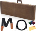 Gator GW-ELECT-VIN Deluxe Wood Case for Double-Cutaway Electric Guitars - Vintage Brown Bundle with Picks, Strap, Instrument Cable, and Austin Bazaar Polishing Cloth