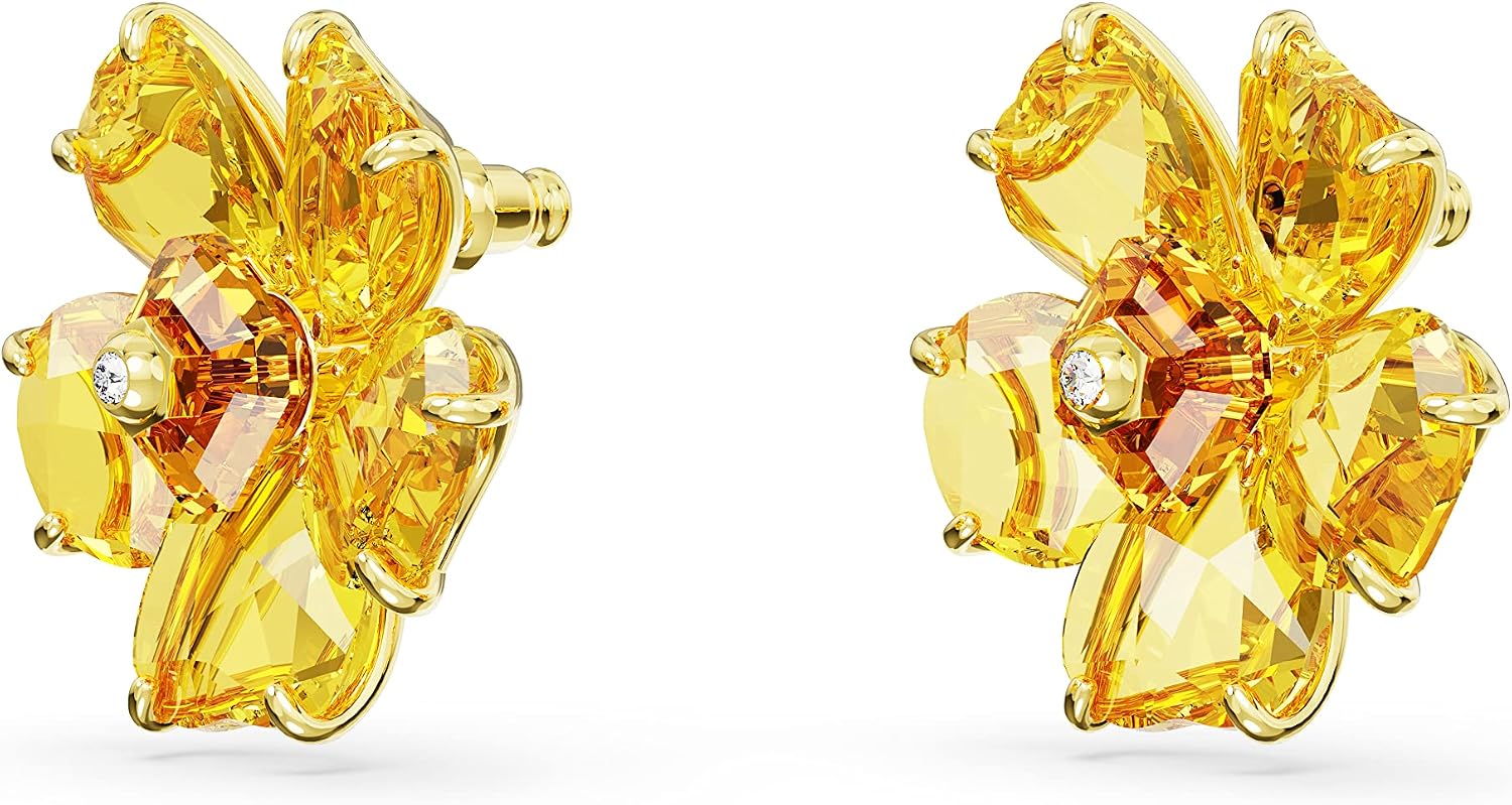Swarovski Florere Necklace and Earrings Collection, Pink Crystals, Yellow Crystals, Gold Tone Metal Finish