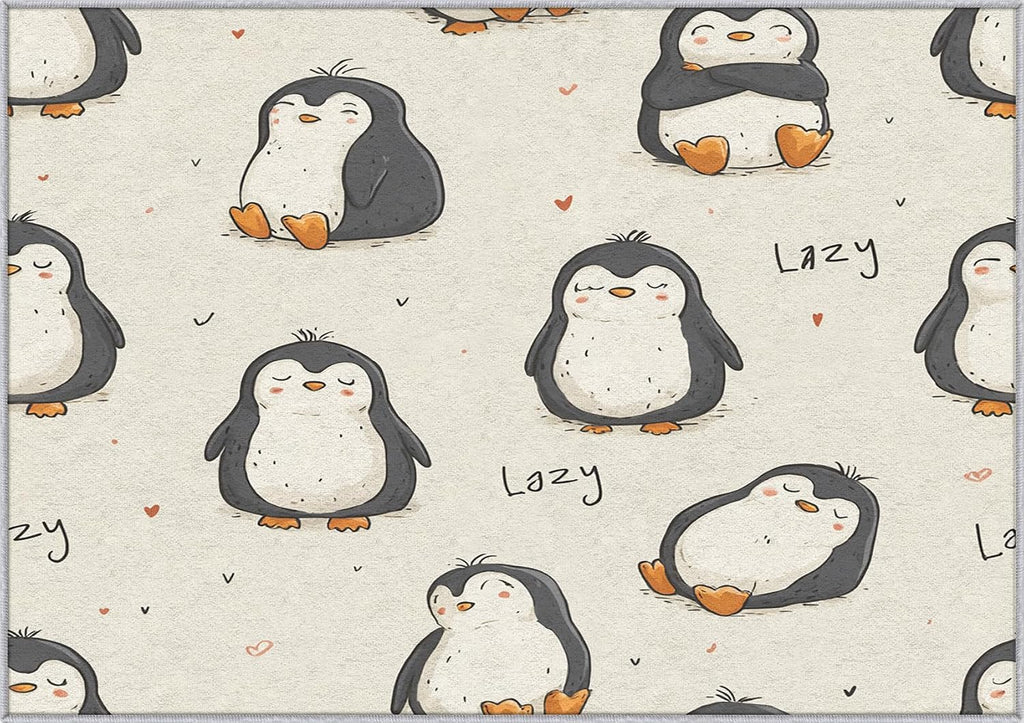 Penguin Rug 8x12 for Bedroom, Funny Cute Cartoon Animal Patterned Living Room Area Rug, Penguin Kids Boys Girls Room Decor, Washable Soft Thin Carpet with Non Slip Backing, 8 x 12 ft - Lu11442