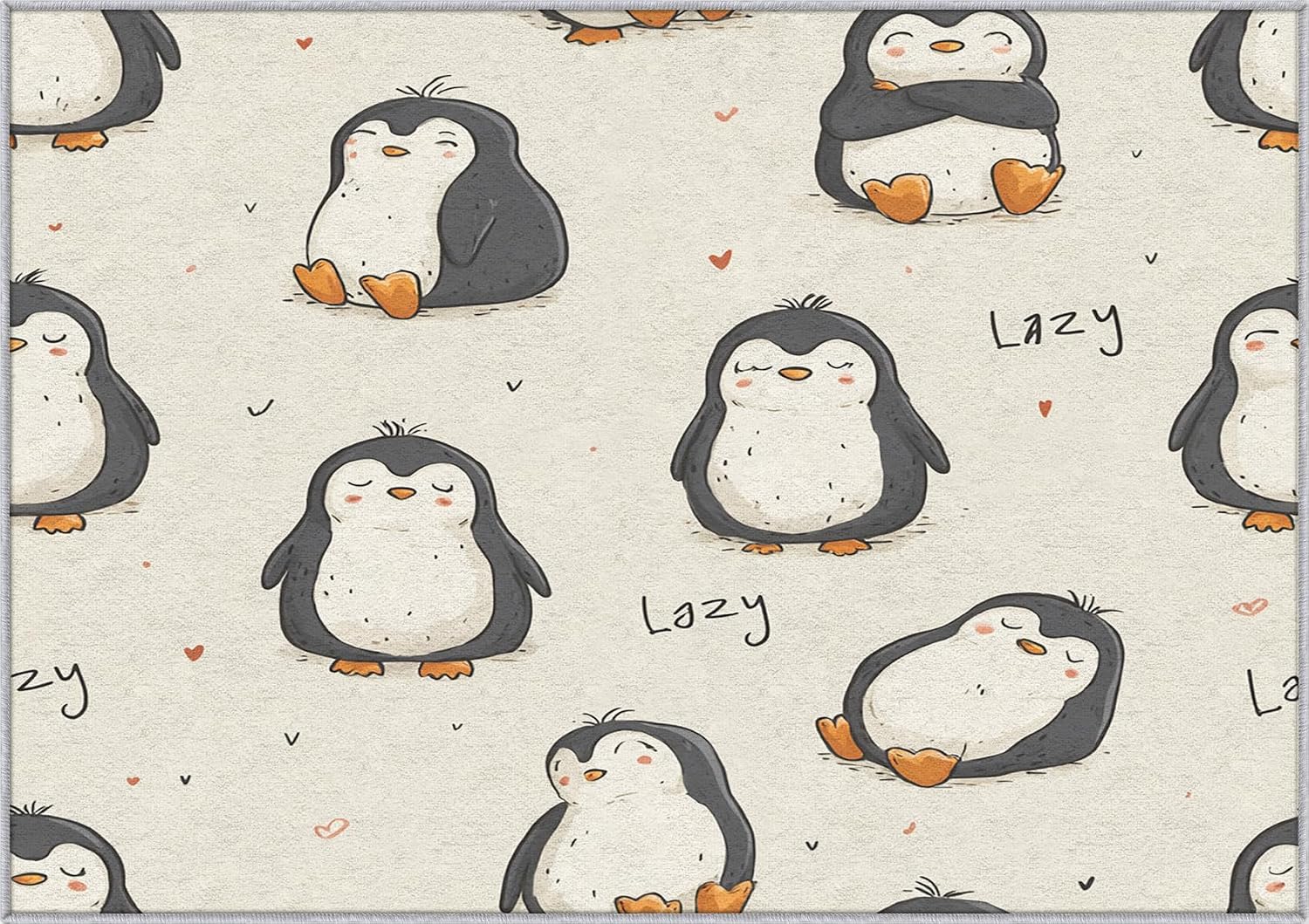 Penguin Rug 8x12 for Bedroom, Funny Cute Cartoon Animal Patterned Living Room Area Rug, Penguin Kids Boys Girls Room Decor, Washable Soft Thin Carpet with Non Slip Backing, 8 x 12 ft - Lu11442