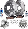 Detroit Axle - Rear Brake Kit for 05-12 Nissan Pathfinder, Drilled Slotted Brake Rotors Ceramic Brake Pads Wheel Bearing Hubs 2005 2006 2007 2008 2009 2010 2011 2012 Replacement