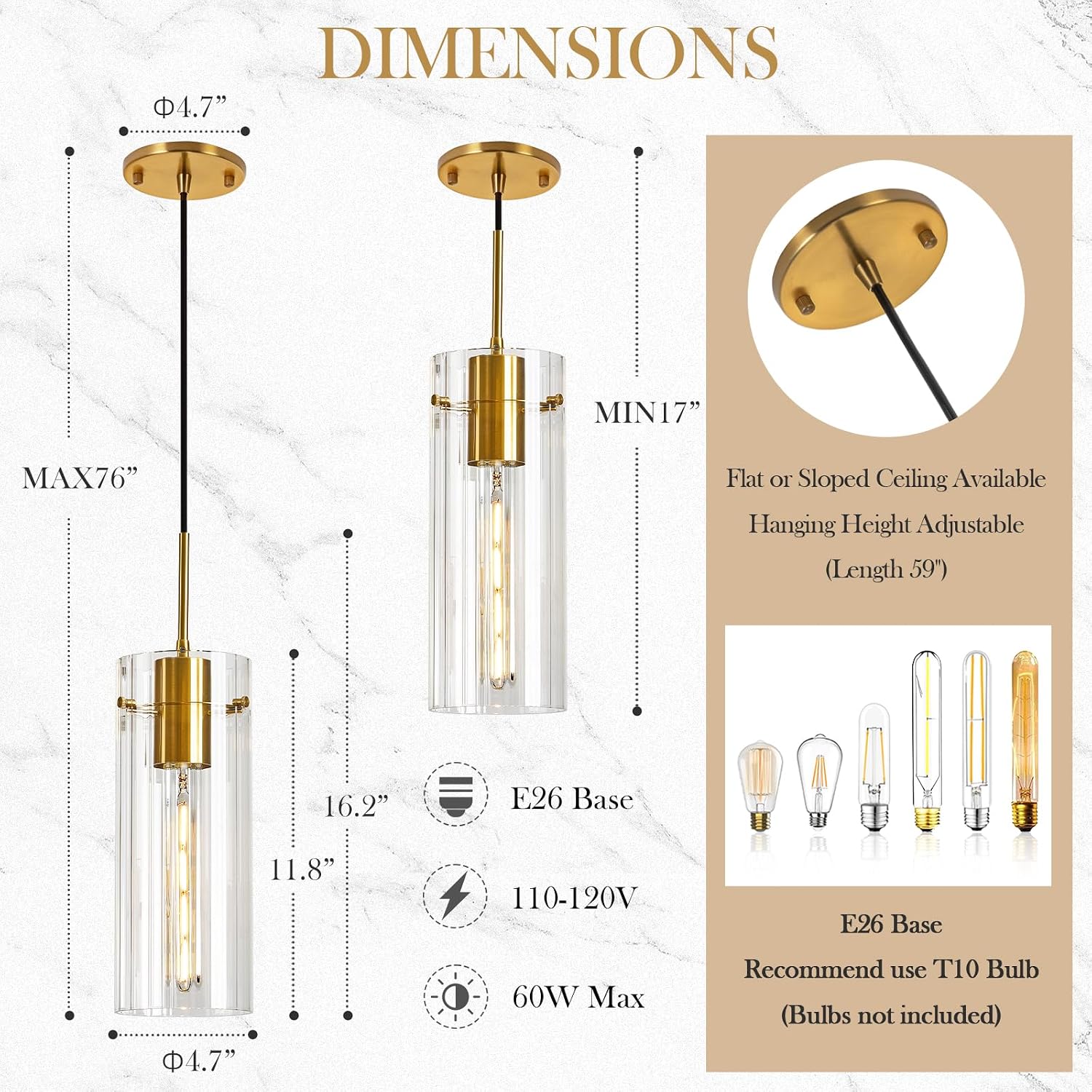 Gold Pendant Light Fixtures, 3 Pack Modern Pendant Lighting with Clear Striped Glass Shade, Hanging Pendant Lights Kitchen Island, Farmhouse Pendant Lighting for Dining Room Bedroom Bathroom