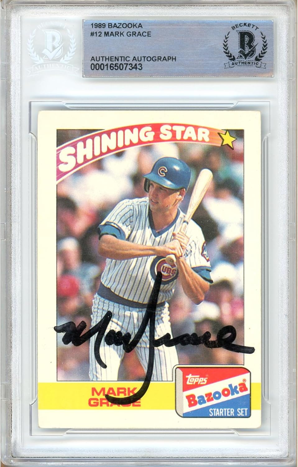 Mark Grace Signed 1989 Topps Bazooka #12 Baseball Trading Card Slabbed, Beckett BAS Authentic COA, Played For Chicago Cubs, Autographed Memorabilia