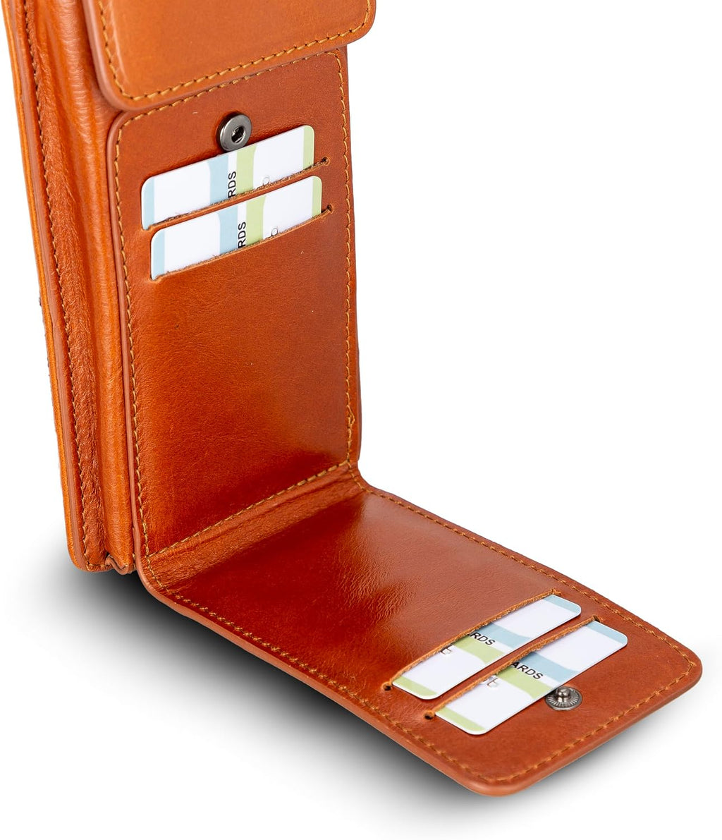 Crossbody Women Wallet fits iPhone 16 Pro MAX / 17 Pro MAX and All Mobile Devices up to 6.9' - Zippered Women Purse, Shoulder Bag with Card Holder, Pocket & Chain Strap, Trendy (Chestnut)