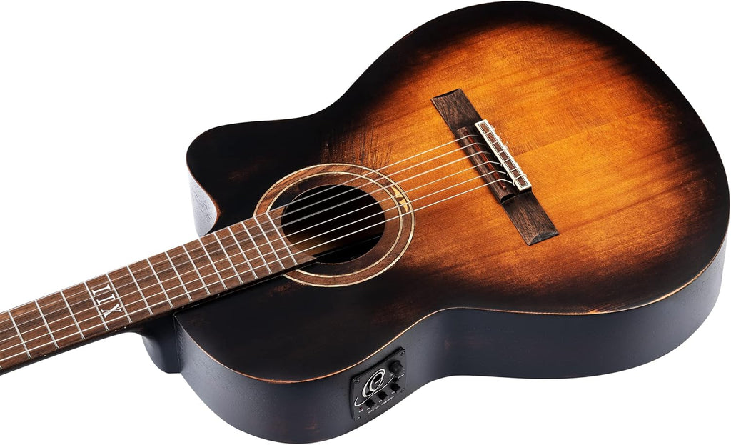 Ortega Guitars 6 String Private Room Distressed Suite Solid Top Slim Neck Acoustic-Electric Nylon Classical Guitar w/Bag, Right (DSSUITE-C/E)