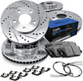 R1 Concepts Front and Rear Brake Kit Fits 2011-2015 BMW 740i, 740Li; 2013-2015 BMW ActiveHybrid 7| Semi Met Pads, Drilled Slotted Rotors| Hardware, Sensor Wire| 13.7' Front & 13.6' Rear
