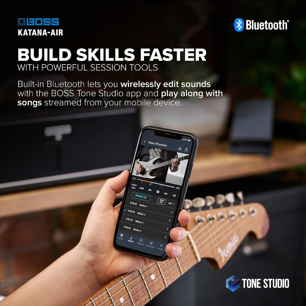 BOSS Katana-Air | Wireless Compact Desktop Amplifier for Guitar, Bass & Acoustic-Electric Guitar & Bass | 5 Amp Characters | Acclaimed Katana Amp & Effect Tones | WL-T Transmitter with Motion Sensing