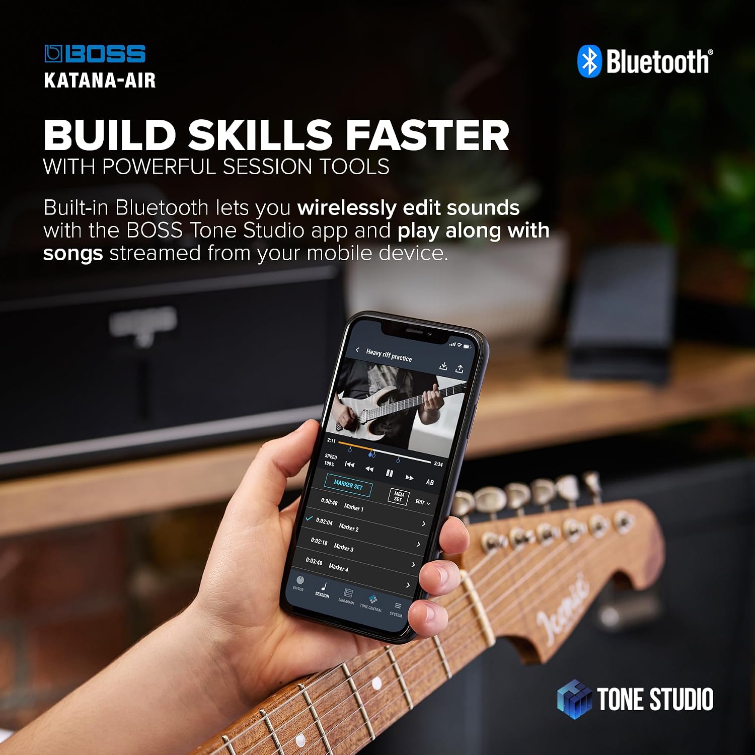 BOSS Katana-Air | Wireless Compact Desktop Amplifier for Guitar, Bass & Acoustic-Electric Guitar & Bass | 5 Amp Characters | Acclaimed Katana Amp & Effect Tones | WL-T Transmitter with Motion Sensing