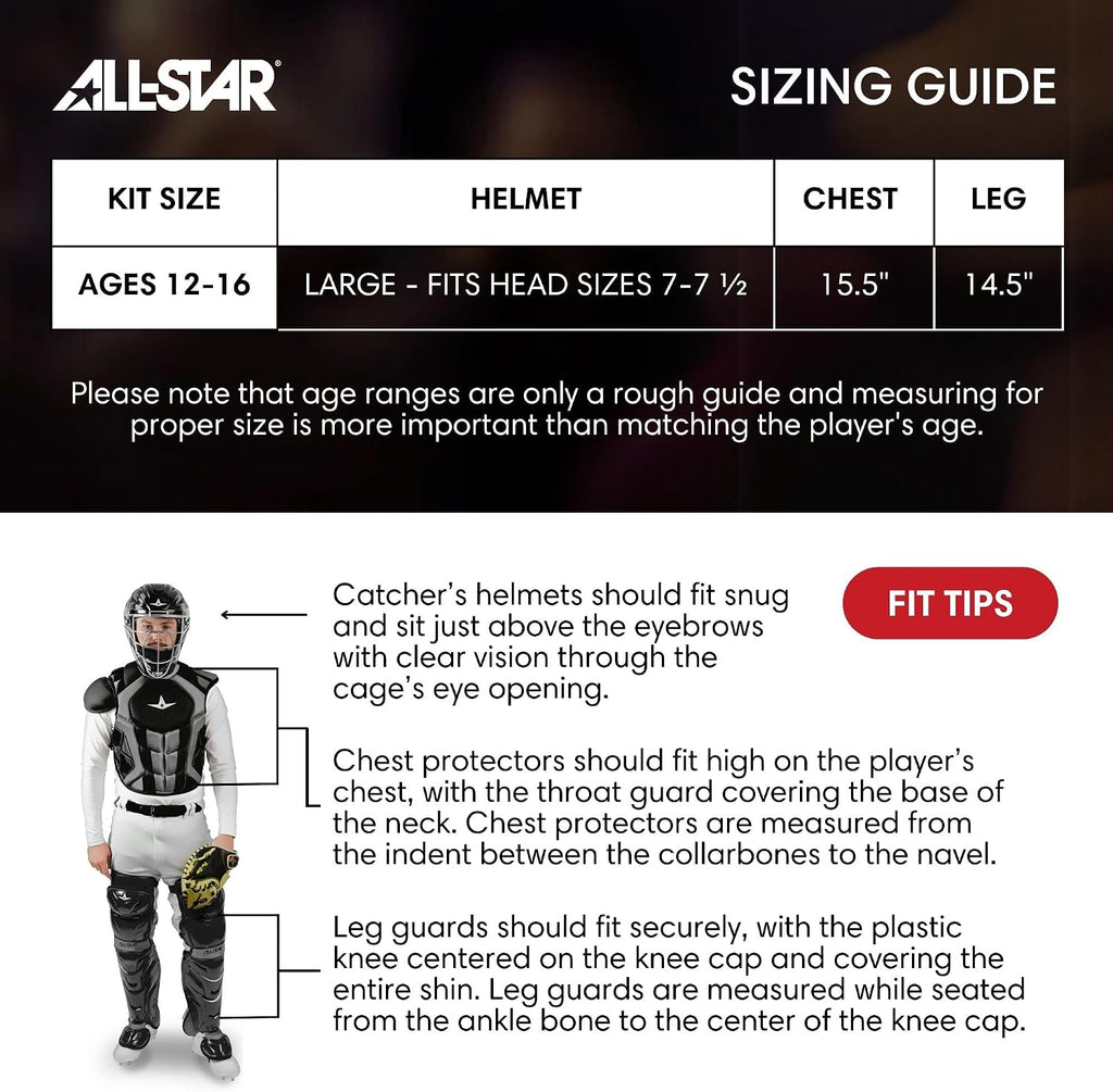 All-Star S7 Axis Ages 9 to 16 - Baseball Catching Equipment Kit (Includes Helmet, Chest Protector, Leg Guards), Meets NOCSAE