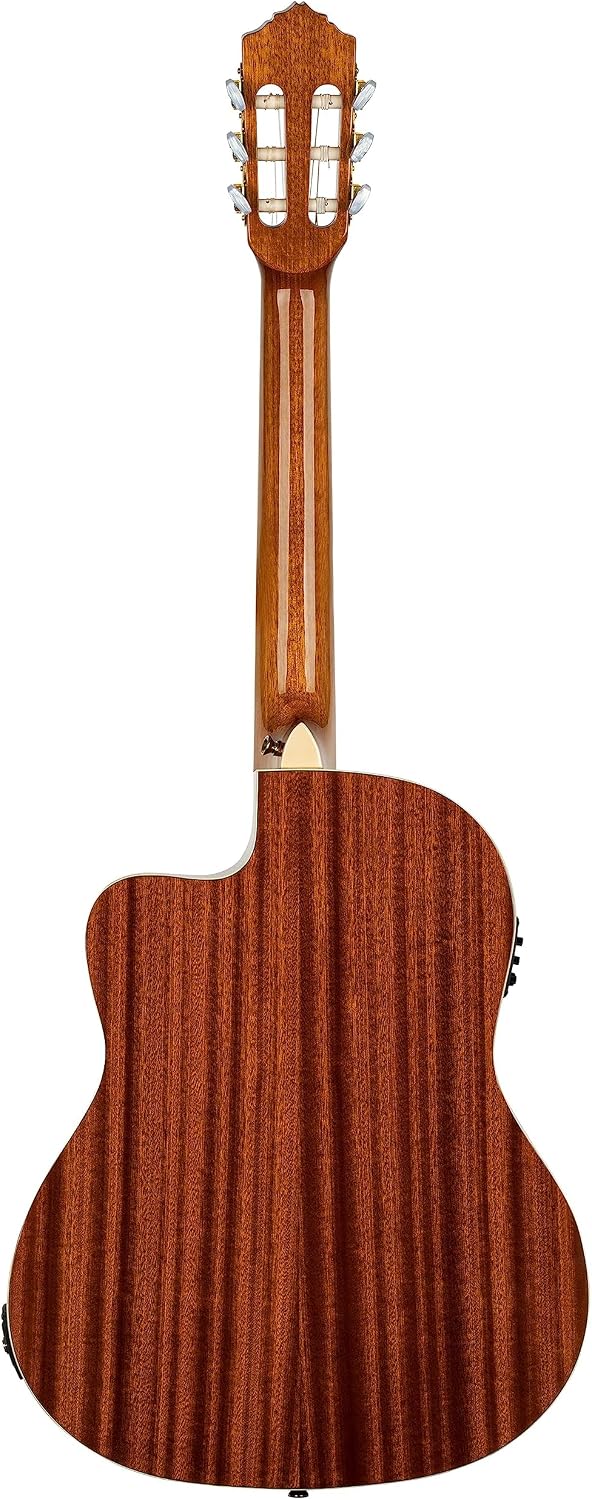 Ortega Guitars 6 String Family Series Pro Solid Top Thinline Acoustic-Electric Nylon Classical Guitar w/Bag, Right, Full (RCE145NT)