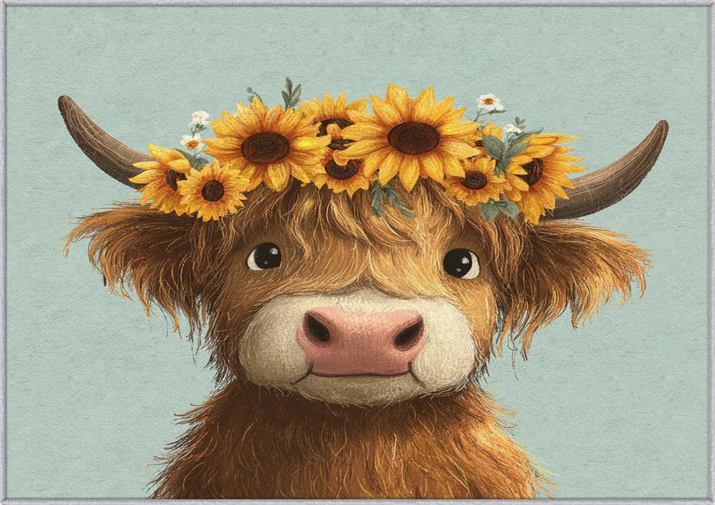 Highland Cow Rug 8x12 for Bedroom, Cute Cattle Patterned Living Room Area Rug, Highland Cow Kids Boys Girls Room Decor, Washable Soft Thin Carpet with Non Slip Backing, 8 x 12 ft - Lu11666