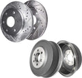 Detroit Axle - Brake Kit for 1998-2002 Dodge Durango 00-02 Dakota Replacement Front Drilled & Slotted Disc Brake Rotors 1999 2000 2001 REAR Brakes Drums: 11' inch Brake Drum