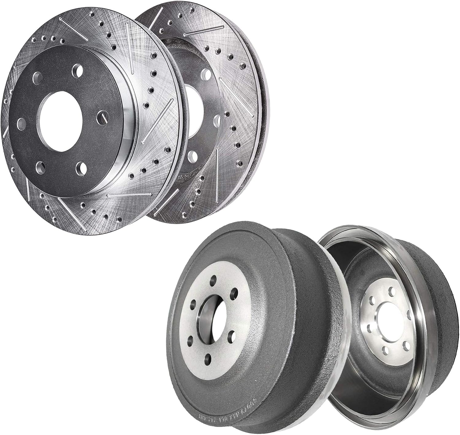 Detroit Axle - Brake Kit for 1998-2002 Dodge Durango 00-02 Dakota Replacement Front Drilled & Slotted Disc Brake Rotors 1999 2000 2001 REAR Brakes Drums: 11' inch Brake Drum