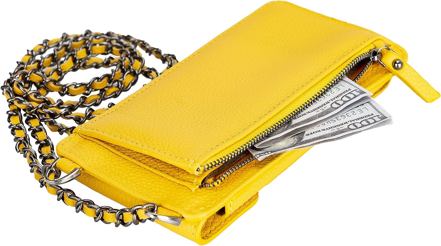 Crossbody Women Wallet fits iPhone 16 Pro MAX / 17 Pro MAX and All Mobile Devices up to 6.9' - Zippered Women Purse, Shoulder Bag with Card Holder, Pocket & Chain Strap, Trendy (Mikado)
