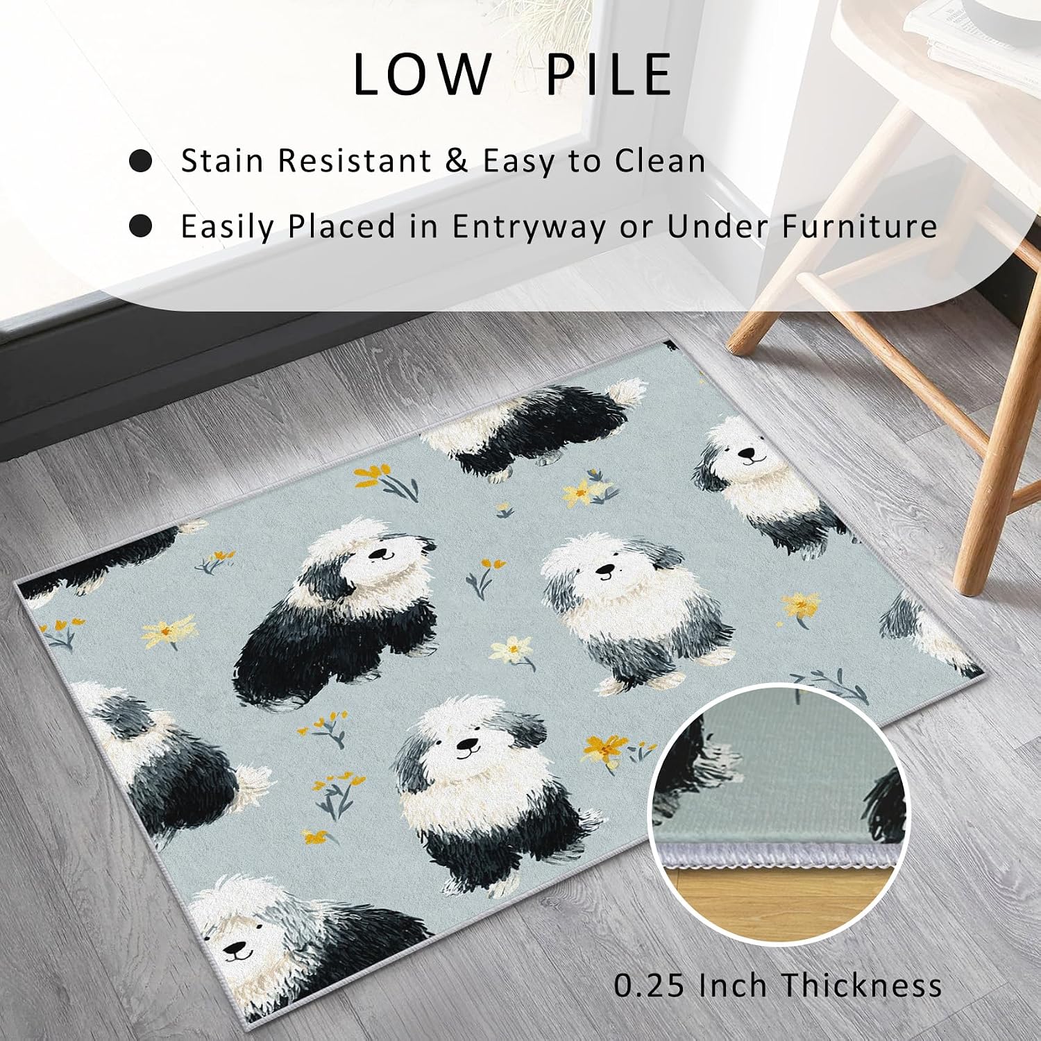 Cute Dog Rug 8x12 for Bedroom, Cartoon Pet Puppy Patterned Living Room Area Rug, Cute Dog Kids Boys Girls Room Decor, Washable Soft Thin Carpet with Non Slip Backing, 8 x 12 ft - Lu11344