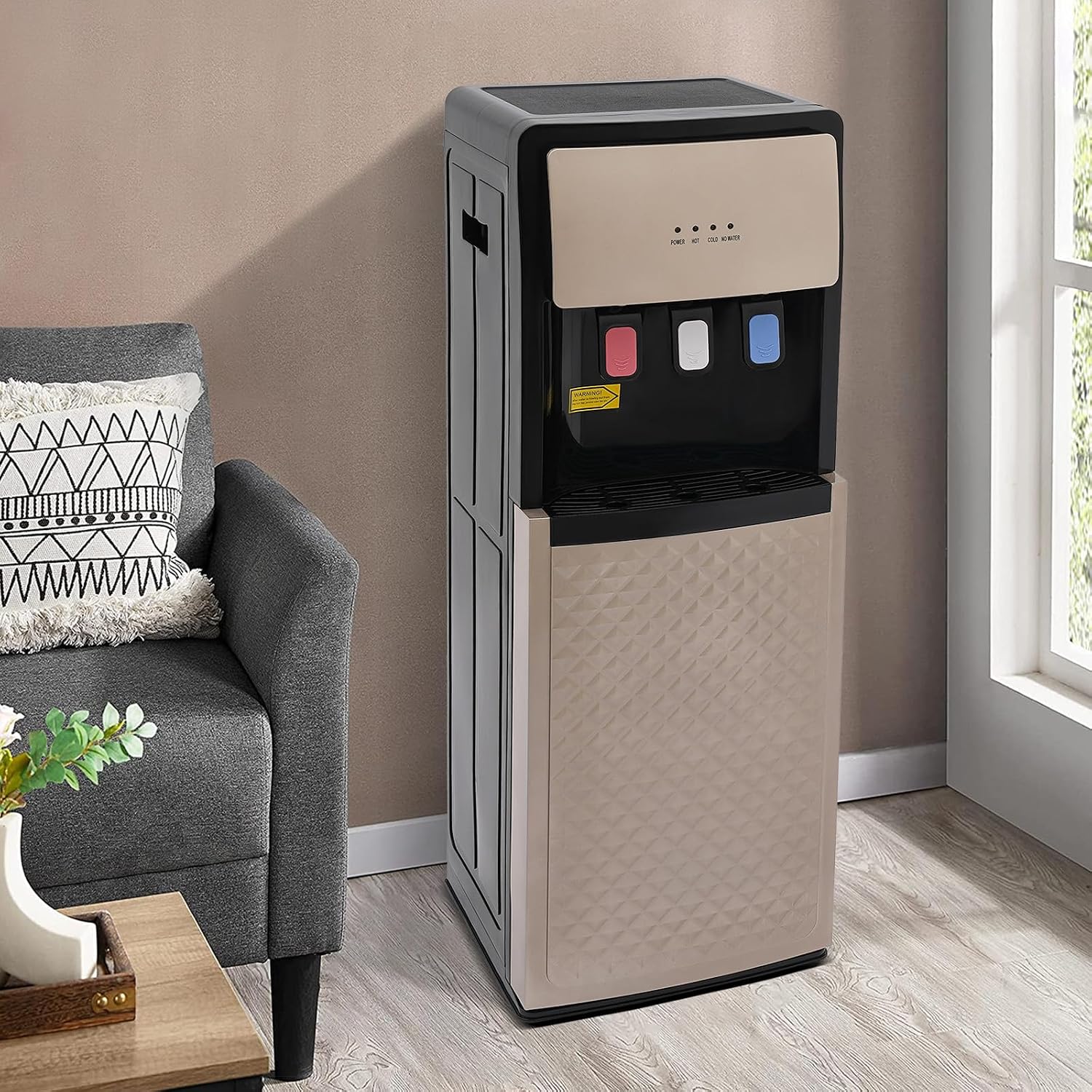 Bottom Loading Water Dispenser, 3 Temperatures - Room, Hot & Cold Water Dispenser for 5 Gallon Bottles, Bottom Load 5 Gallon Water Cooler Dispenser for Home, Office, Living Room (Champaign Gold)