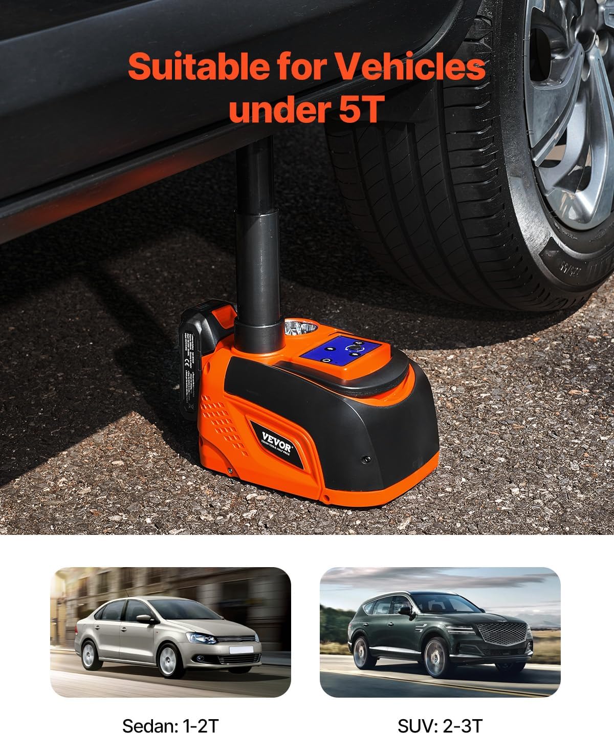 VEVOR Electric Car Jack Wireless 5 Tons, Cordless Remote Control Hydraulic Electric Jack, LED Light Hydraulic Repair Tool, 135-360mm Lifting Range for SUV MPV Sedan Truck Repair