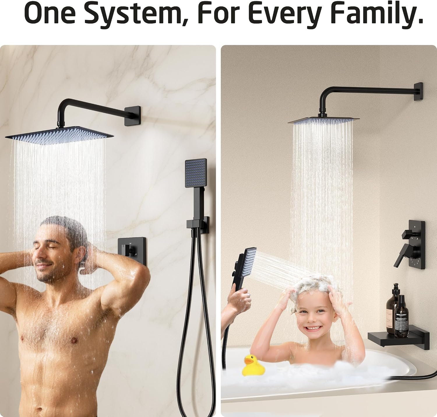 KES Black Bathtub Shower Faucet Set with 12' Rectangle Rain Shower Head, Shower System with 3-Modes Handheld Spray and Waterfall Tub Spout, cUPC Anti-Scald Valve included, XB6336S12-BK