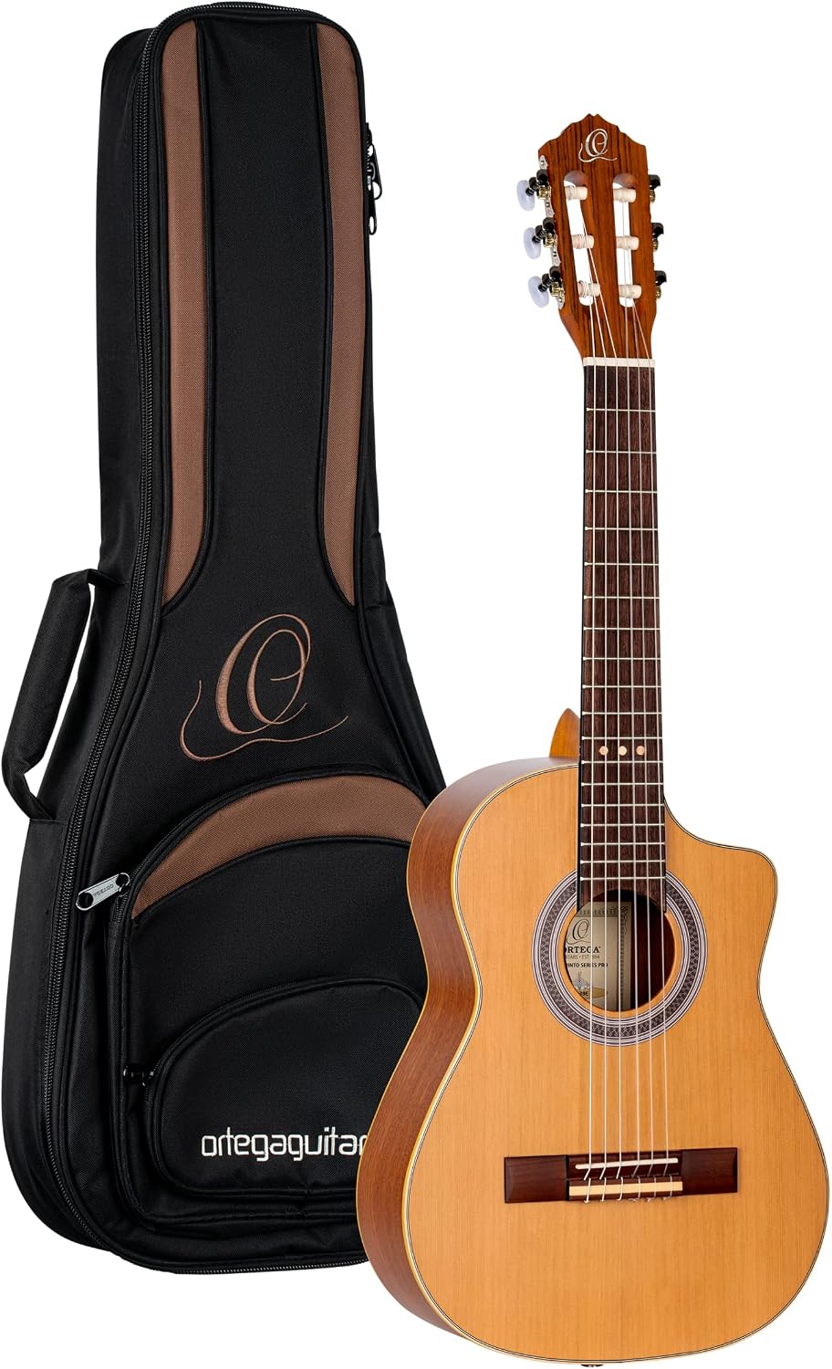 RQ39E Ortega Guitars Requinto Series Pro Solid Top Acoustic-Electric Nylon String Guitar w/Bag