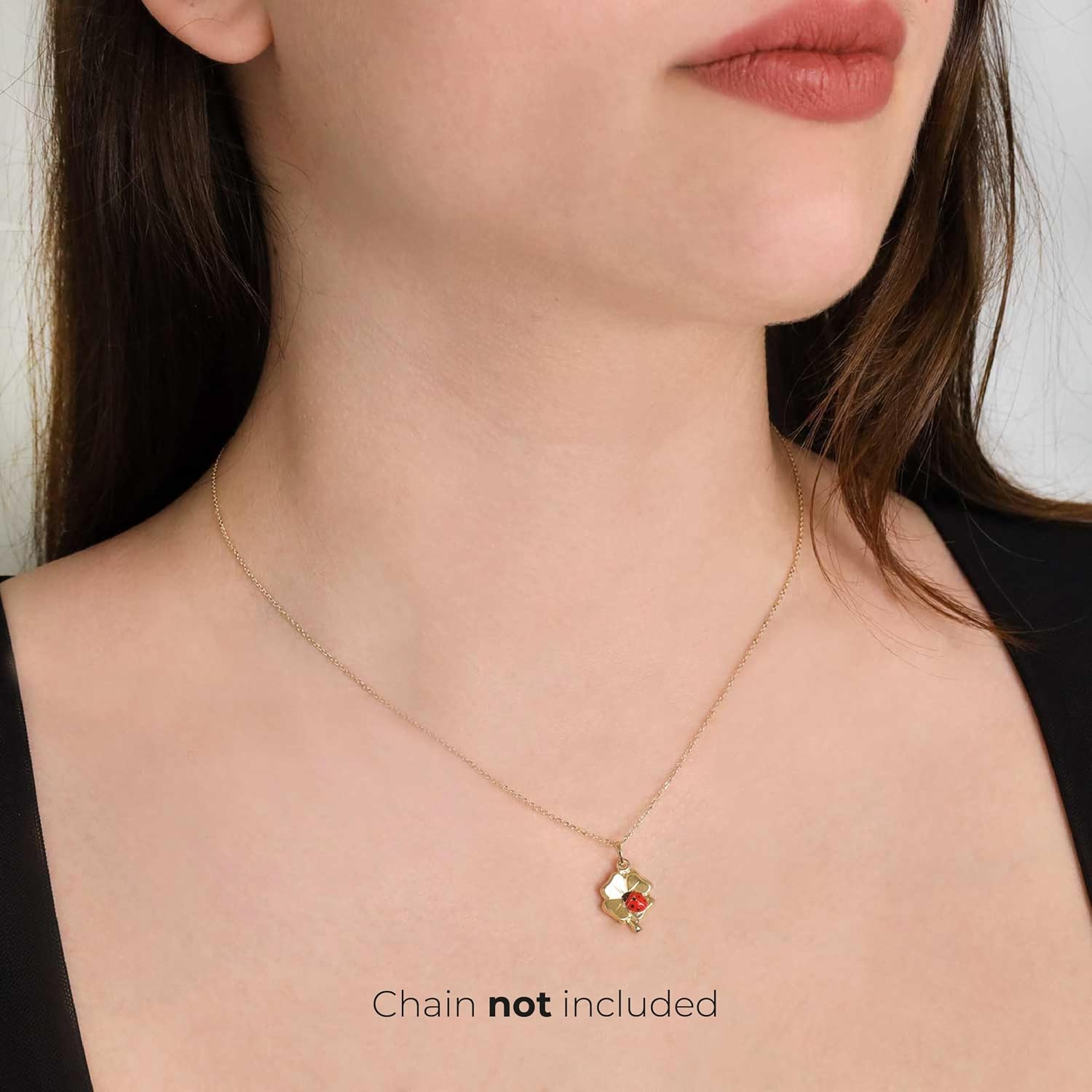 forme di Lucchetta - 14 karat Yellow Gold Four Clover Leaf Pendant with Red Ladybug Lucky Charm, Womens 14k Charms for Necklaces up to 4mm, Authentic Fine Jewelry from Italy