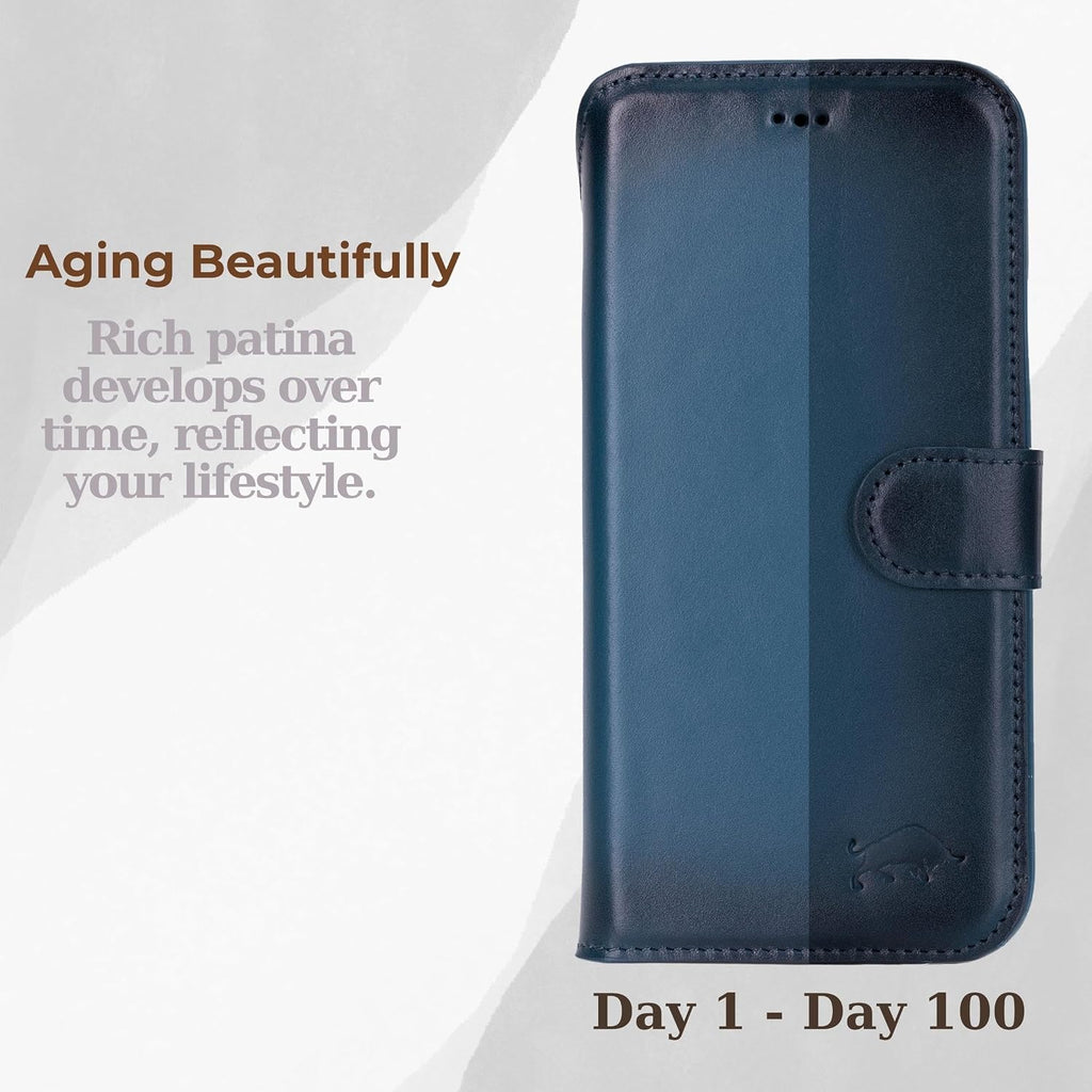 VENOULT Leather Wallet Case for iPhone 17 Pro Max, Full Grain Genuine Leather, Magnetic Detachable, 4 Card Holder, Buesiness Style, Compatible with MagSafe, RFID, Handmade (Admiral Blue)