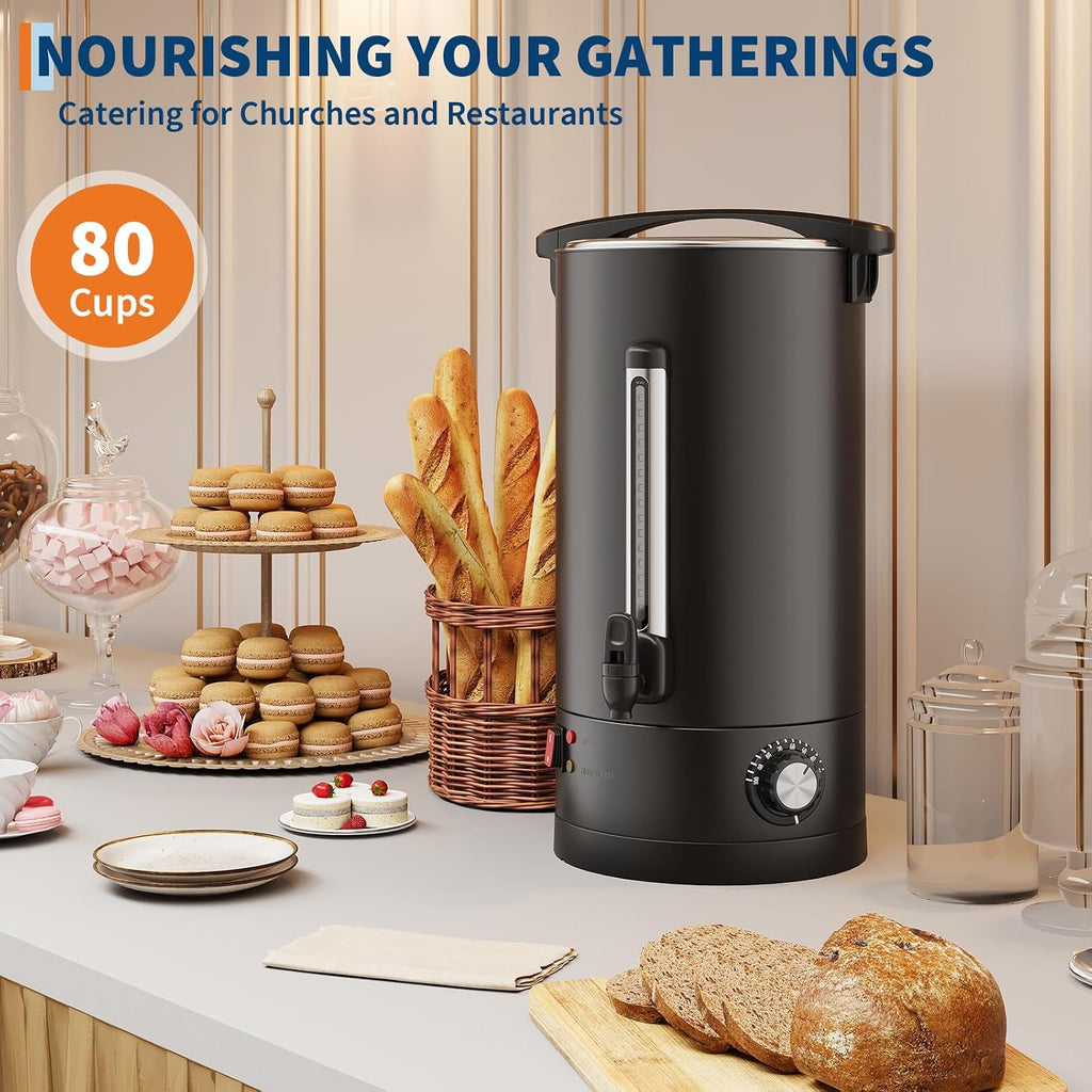 Commercial Coffee Urn 12L/80Cups, Double Wall Insulated Stainless Steel Electric Brewer Hot Water Urn, Large Capacity Hot Beverage Dispenser for Catering, Events, Church, Parties & Buffets