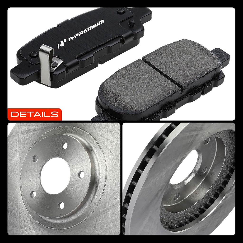 A-Premium Front and Rear Vented Disc Brake Rotors + Ceramic Pads Kit Compatible with Select Nissan & Infiniti Models - Murano 2003-2004 2009-2012, FX35 2003-2005, FX45 2003-2005, 12-PC Set