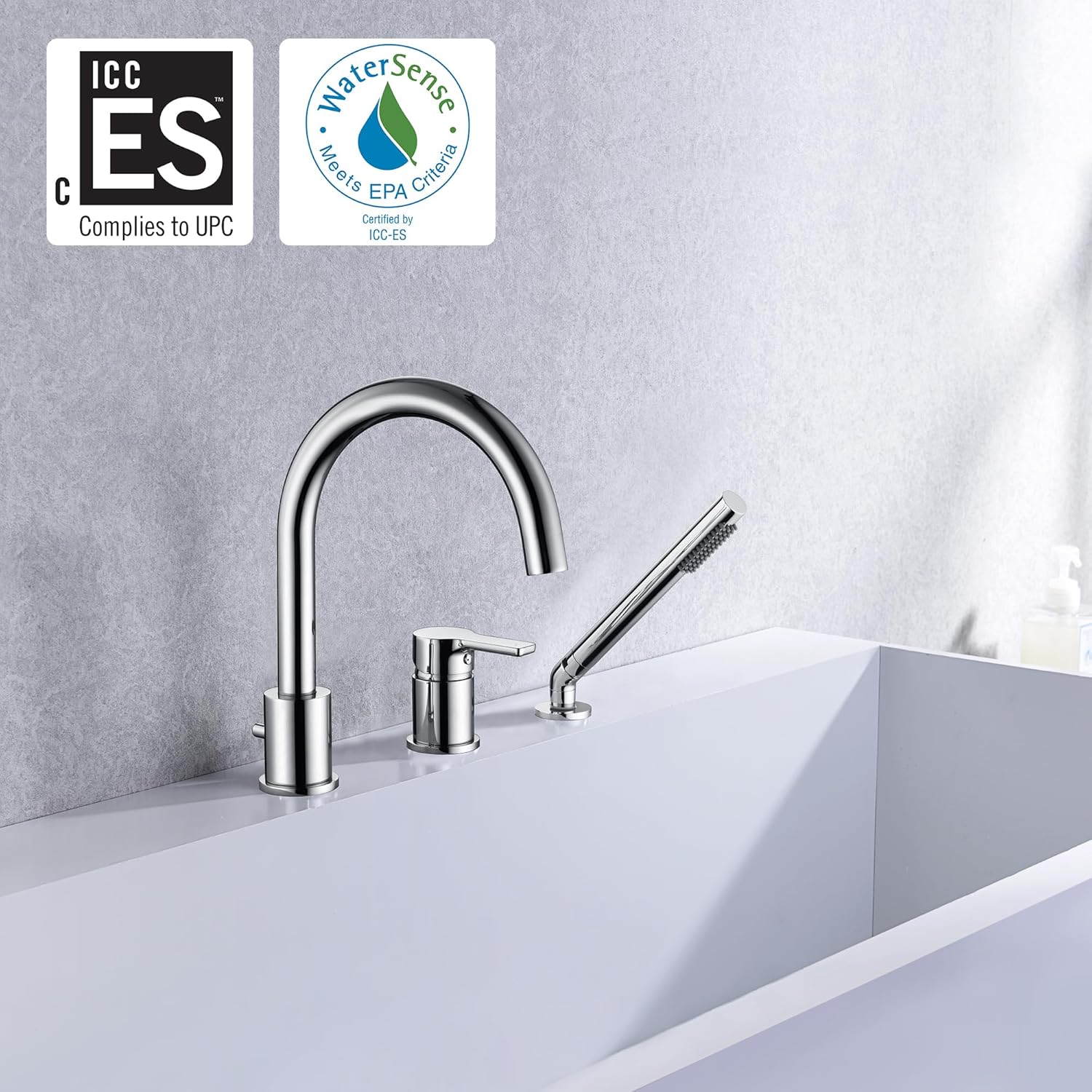 3 Hole Deck Mount Roman Tub Faucet with Hand Shower, Solid Brass Chrome Finish Valve Included