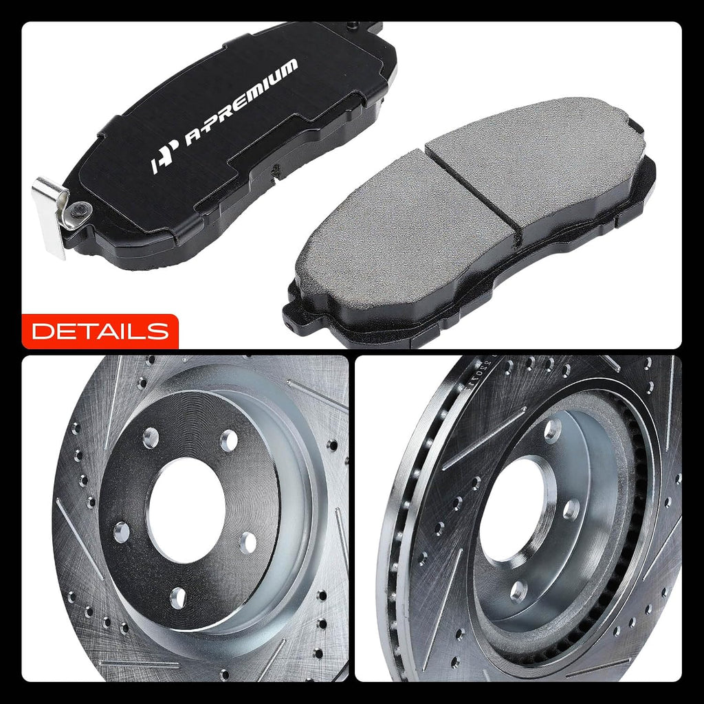 A-Premium 11.65 inch(295.91 mm) Front Drilled and Slotted Disc Brake Rotors + Ceramic Pads Kit Compatible with Select Nissan Models - Altima 2007 2008 2009 2010 2011 2012 2013, 6-PC Set