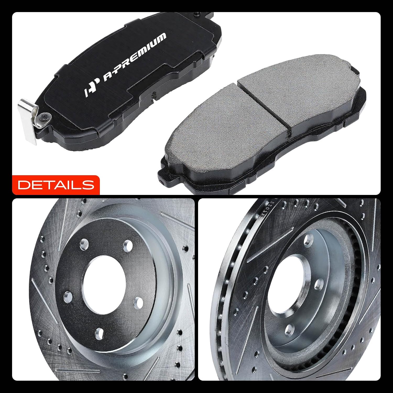 A-Premium 11.65 inch(295.91 mm) Front Drilled and Slotted Disc Brake Rotors + Ceramic Pads Kit Compatible with Select Nissan Models - Altima 2007 2008 2009 2010 2011 2012 2013, 6-PC Set
