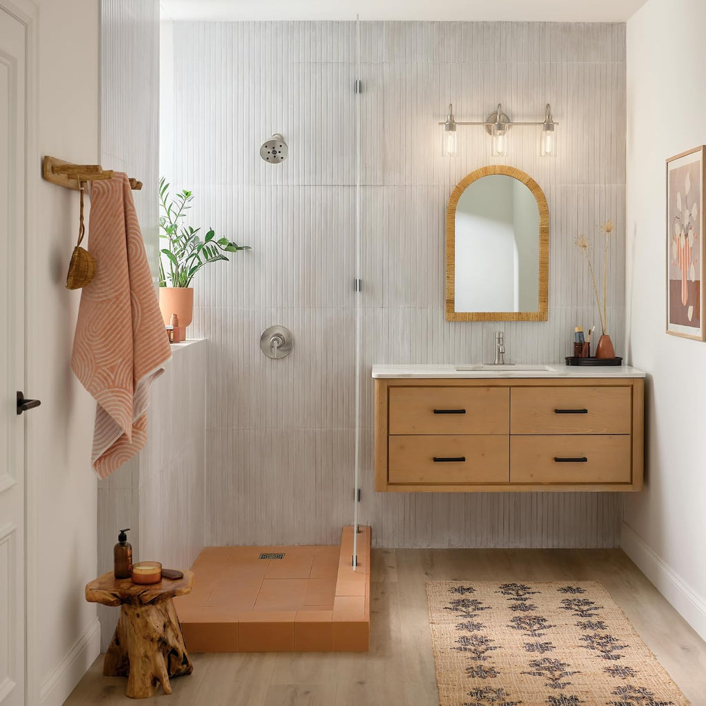 Kichler Kavi 23' 3-Light Bathroom Vanity Light Fixture with Clear Glass in Brushed Nickel, Modern Wall Mount Lighting Over Mirror for Powder Room and Bath (23' x 10'), 55211NI