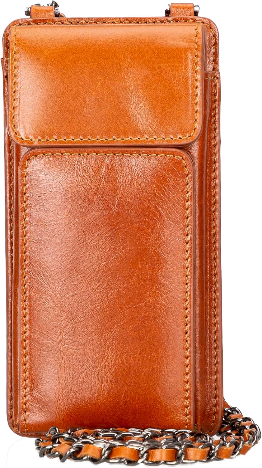 Crossbody Women Wallet fits iPhone 16 Pro MAX / 17 Pro MAX and All Mobile Devices up to 6.9' - Zippered Women Purse, Shoulder Bag with Card Holder, Pocket & Chain Strap, Trendy (Chestnut)