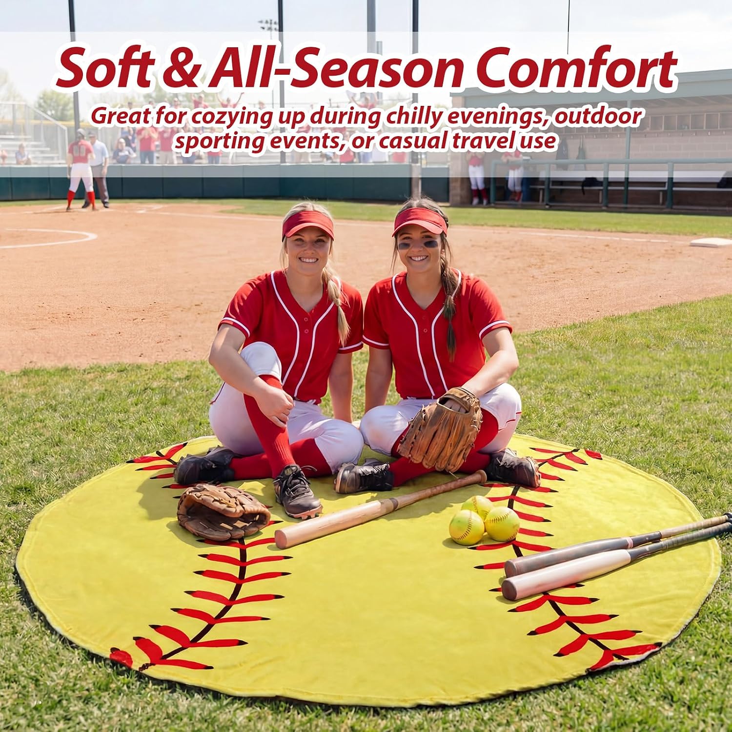 Eurzom 12 Pcs Softball Throw Blankets Bulk for Teens Adults 60' Round Soft Flannel Sport Ball Blanket Team Gift for Softball Lovers Coaches Players Senior Night Birthday Party Supplies
