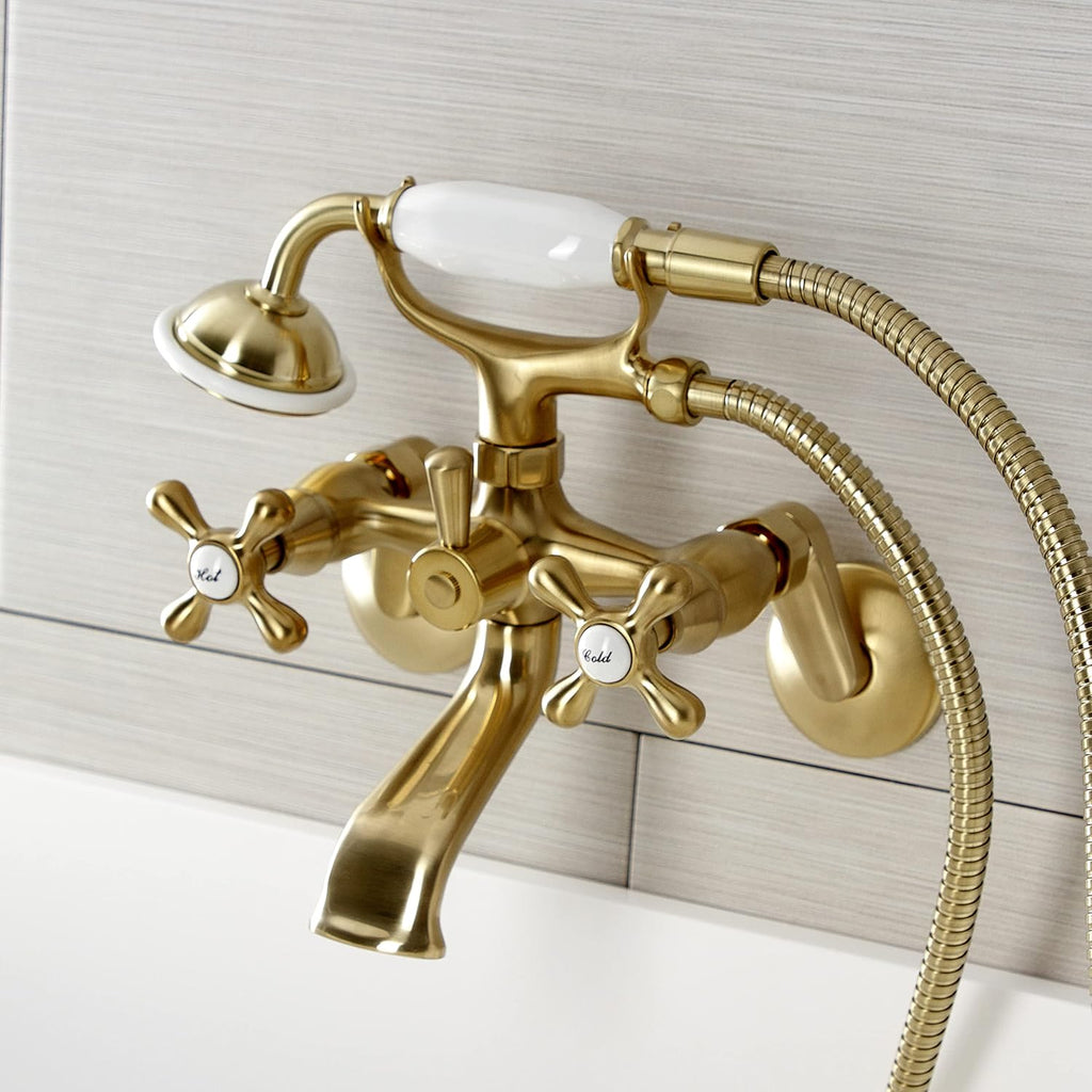 Kingston Brass KS266SB Vintage 6' Adjustable Wall Mount Clawfoot Tub Faucet, Brushed Brass