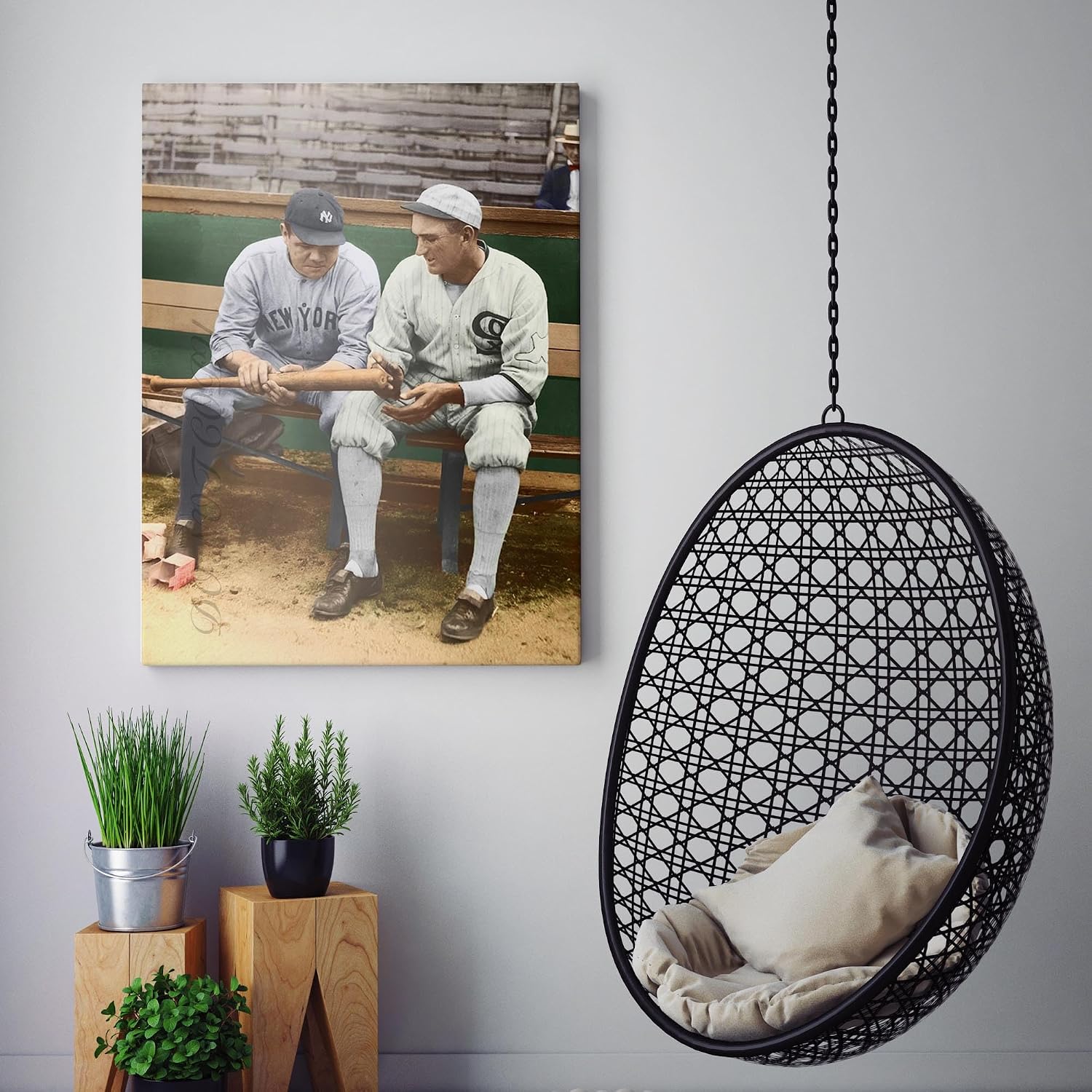 Babe Ruth with Shoeless Joe Jackson 1900s Baseball Canvas Wall Art Print | Iconic Posters, Prints, Paintings, Pictures Home Decor And Wall Art Gifts (24' x 36')