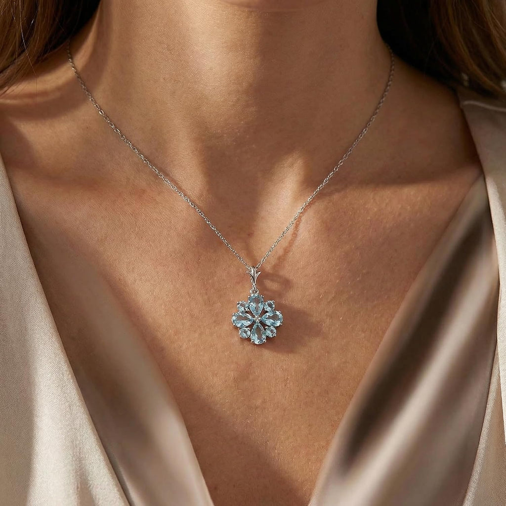 Galaxy Gold GG 14K Yellow Gold Natural Aquamarine Pendant Necklace - March Birthstone - Courage & Clarity - 16' to 24' - Fine Jewelry for Women