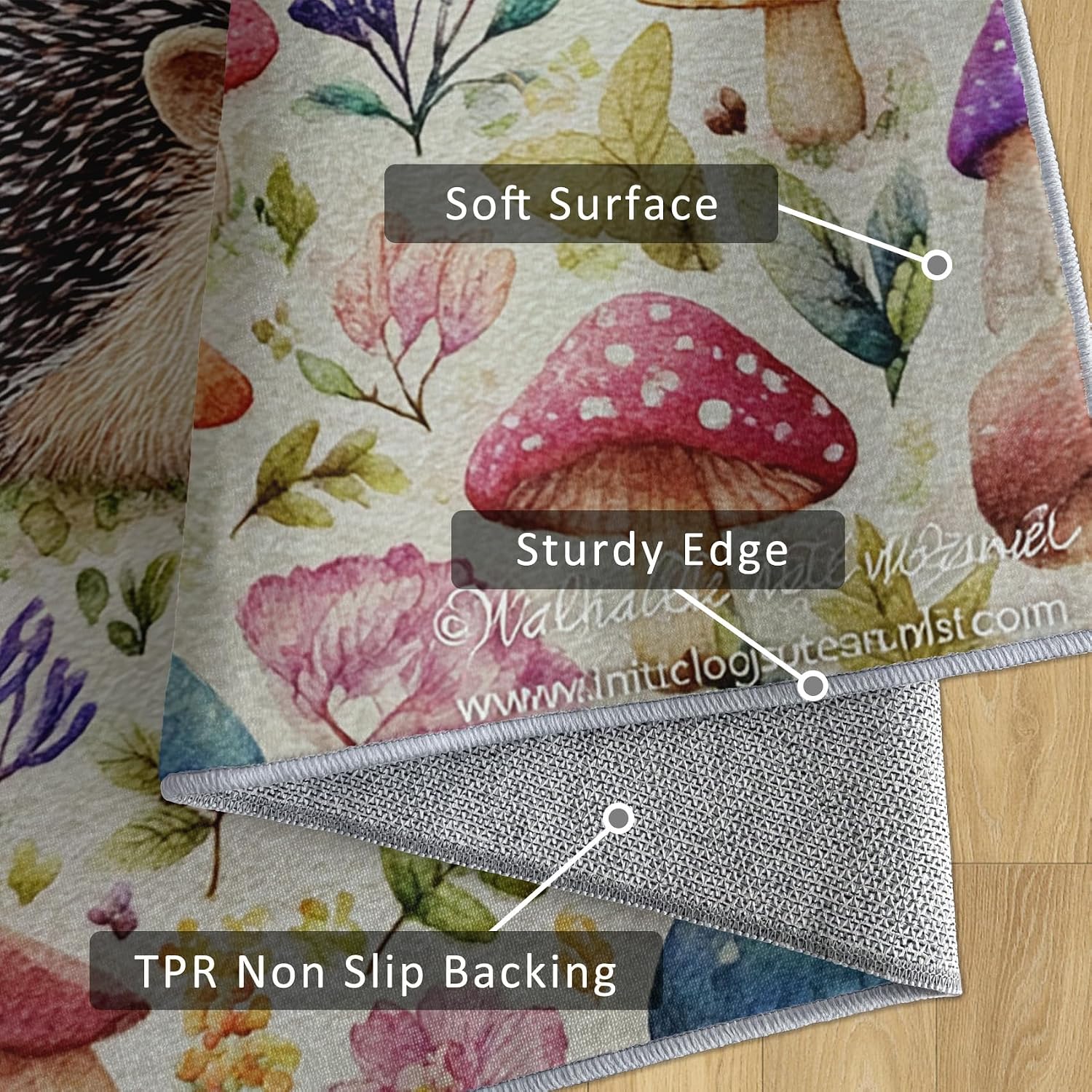 Hedgehog Rug 8x12 for Bedroom, Forest Woodland Animal Patterned Living Room Area Rug, Hedgehog Kids Boys Girls Room Decor, Washable Soft Thin Carpet with Non Slip Backing, 8 x 12 ft - Lu11540