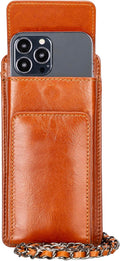 Crossbody Women Wallet fits iPhone 16 Pro MAX / 17 Pro MAX and All Mobile Devices up to 6.9' - Zippered Women Purse, Shoulder Bag with Card Holder, Pocket & Chain Strap, Trendy (Chestnut)