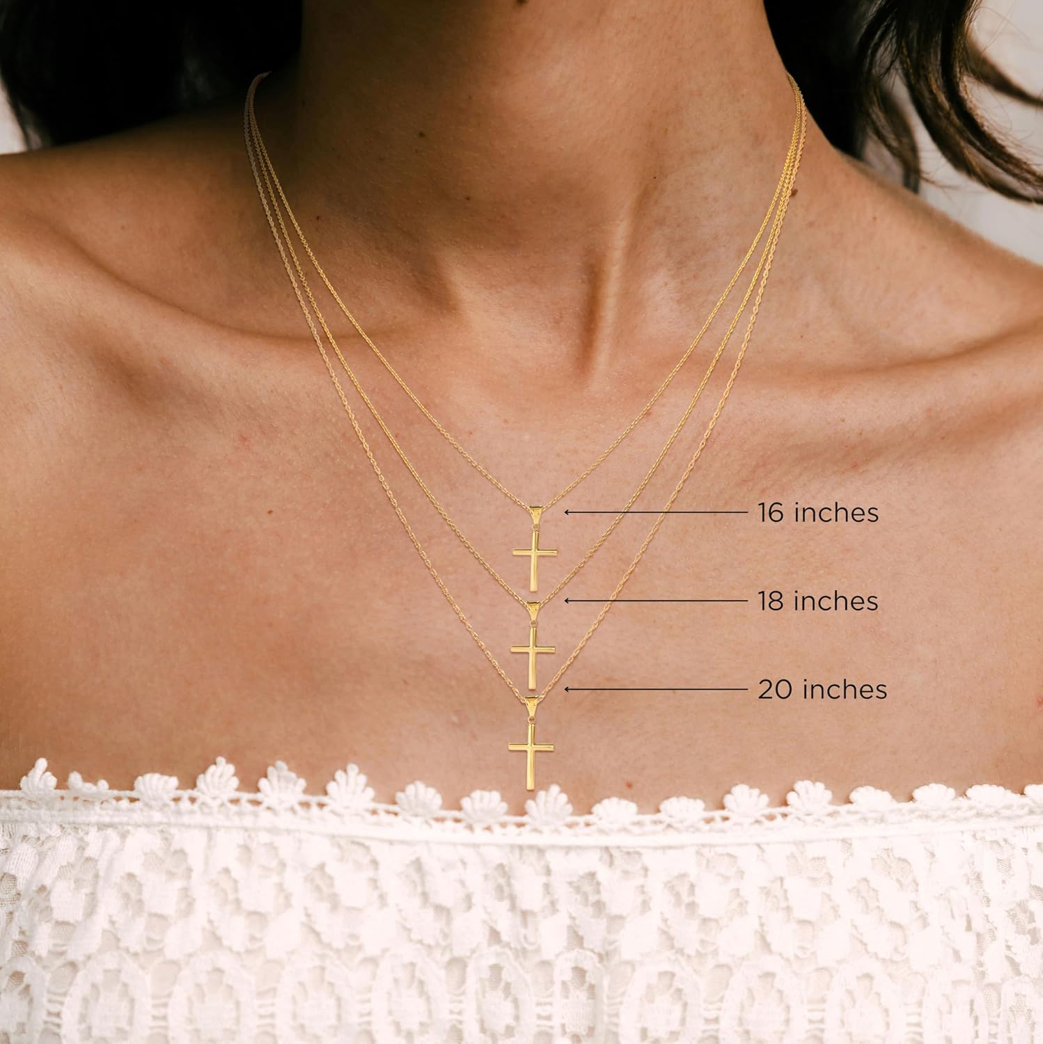 Amanda Rose Collection Dainty Tube Cross Pendant for Women – Choice of 10K or 14K Yellow or White Gold – Real Gold Cross Necklace Charm, Pendant Only or with Adjustable Gold Chain