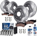 Detroit Axle - Brake Kit for Chevy Silverado 1500 Tahoe GMC Sierra 1500 Yukon Cadillac Escalade, Front Rear Drilled Slotted Brake Rotors Ceramic Brake Pads Wheel Lug Nuts Socket Keys Replacement