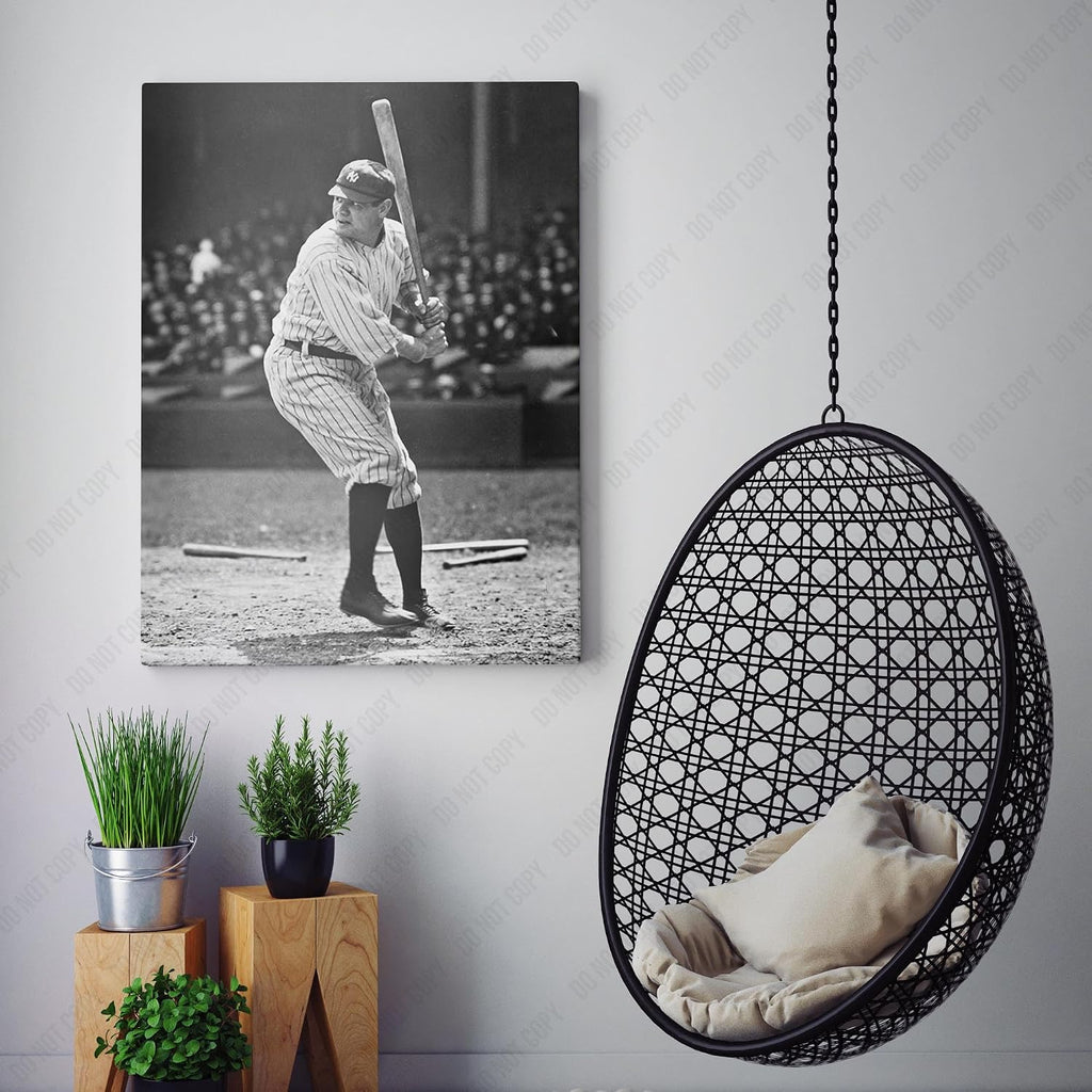 Babe Ruth Home Run 1920s MLB New York Yankees Baseball Canvas Wall Art Print | Iconic Posters, Pictures, Painting, Canvas Wall Art Gifts and Home Decor (36' x 48' x 1.5')
