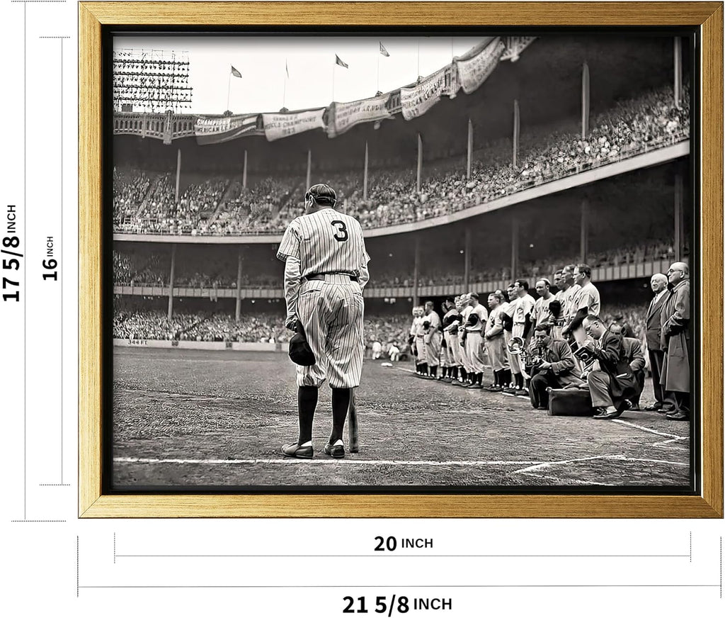 Poster Master The Babe Bows Out Canvas - Retro Babe Ruth Retires Print - Sports Art - Gift for Him, Men, Athlete - Baseball Art - Decor for Man Cave, Gym, Living Room - 16x20 Gold Framed Canvas