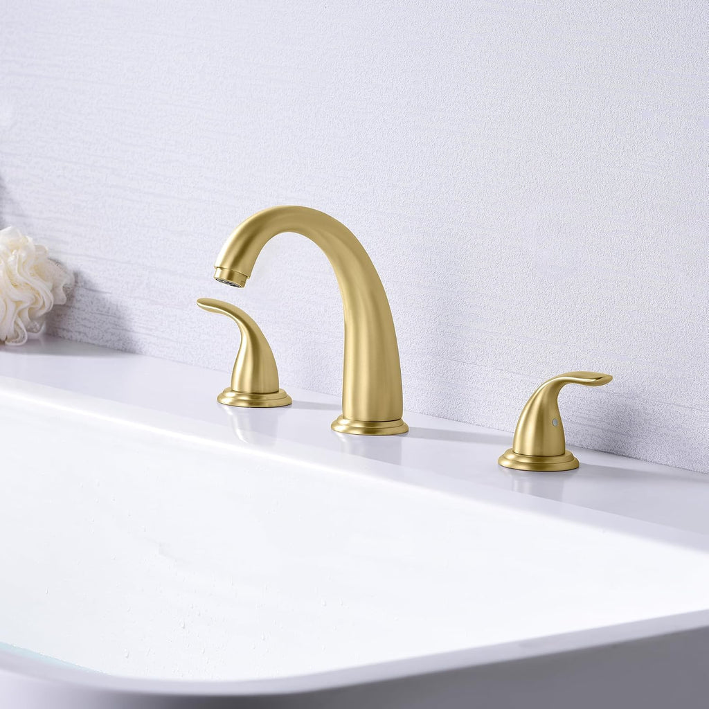 SUMERAIN 2-Handle Widespread Roman Bathtub Faucet Tub Filler with Valve Brushed Gold