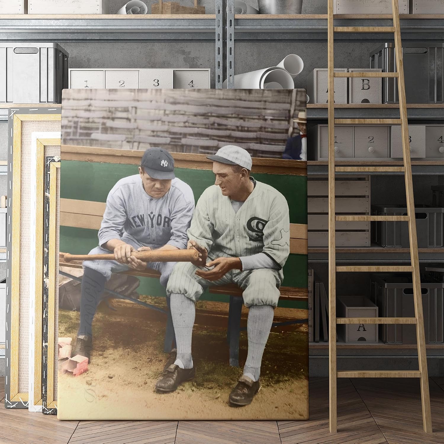 Babe Ruth with Shoeless Joe Jackson 1900s Baseball Canvas Wall Art Print | Iconic Posters, Prints, Paintings, Pictures Home Decor And Wall Art Gifts (30' x 40')