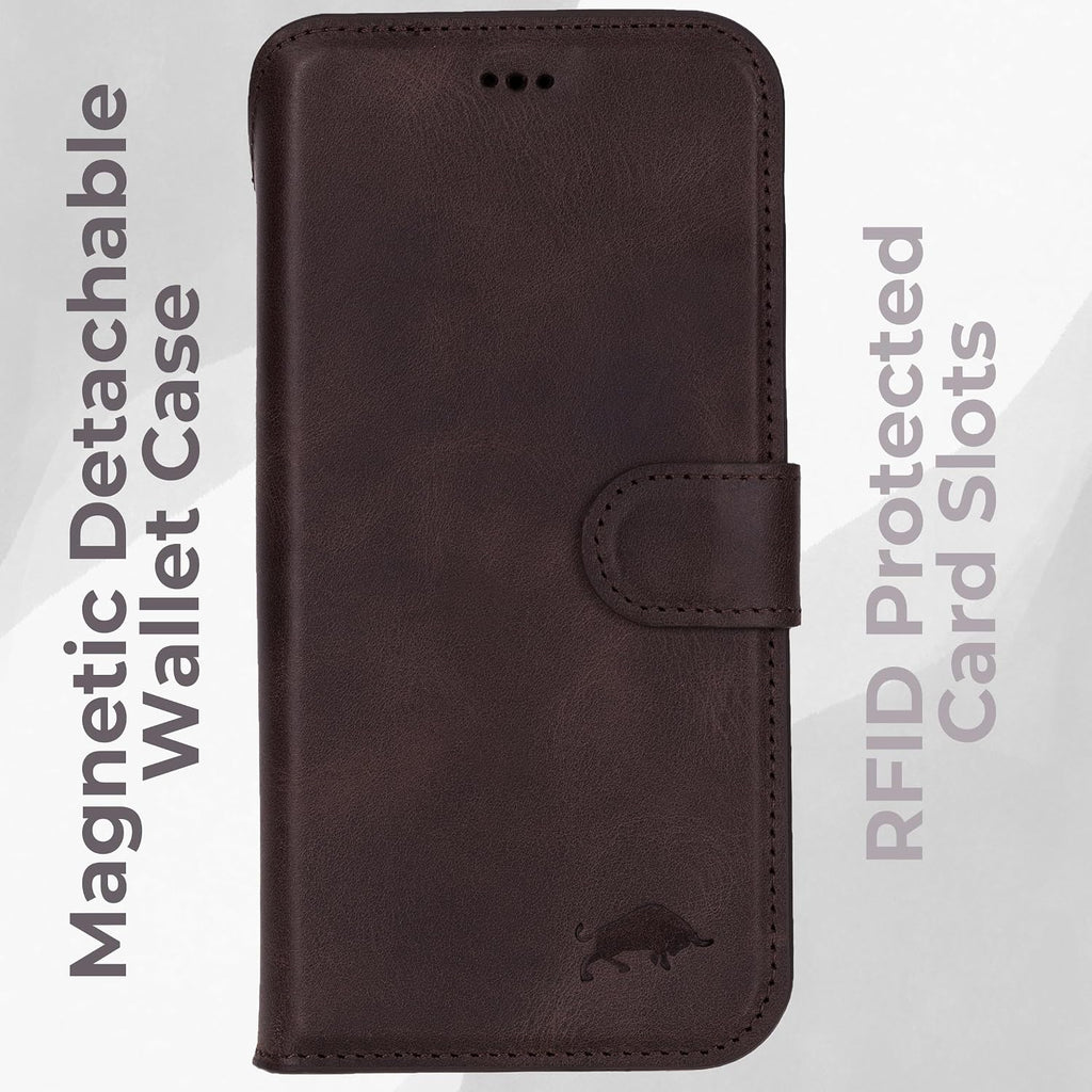 VENOULT Leather Wallet Case for iPhone 17 Pro Max, Full Grain Genuine Leather, Magnetic Detachable, 4 Card Holder, Buesiness Style, Compatible with MagSafe, RFID, Handmade (Chcolate)