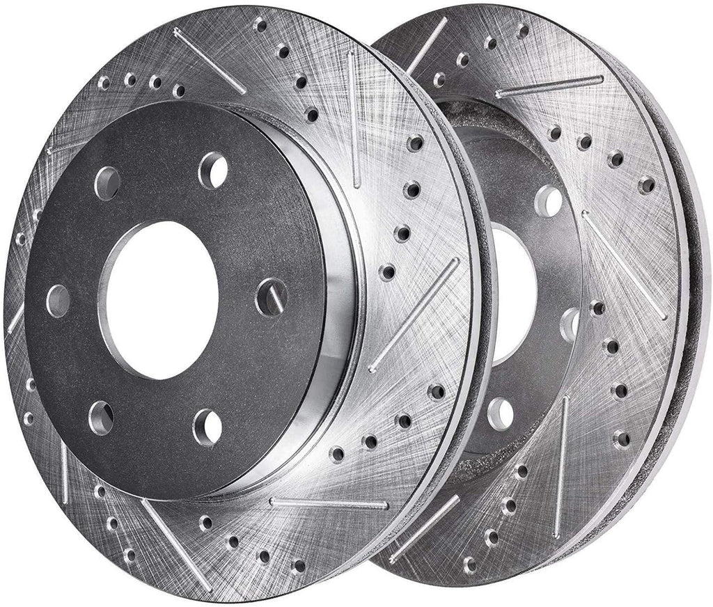 Detroit Axle - 4WD Front Brake Kit for 04-08 Ford F-150 06-08 Lincoln Mark LT [6 Lugs], Drilled & Slotted Disc Brake Rotors Ceramic Brake Pads Wheel Lug Nuts 2005 2006 2007 Replacement